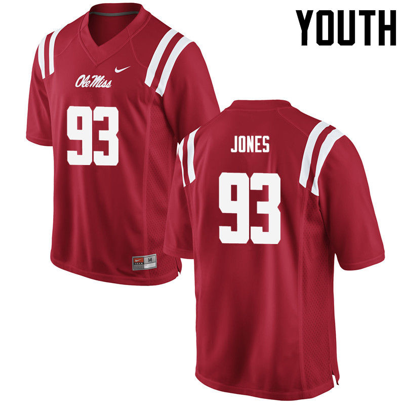 D.J. Jones Ole Miss Rebels NCAA Youth Red #93 Stitched Limited College Football Jersey XOE8258FS